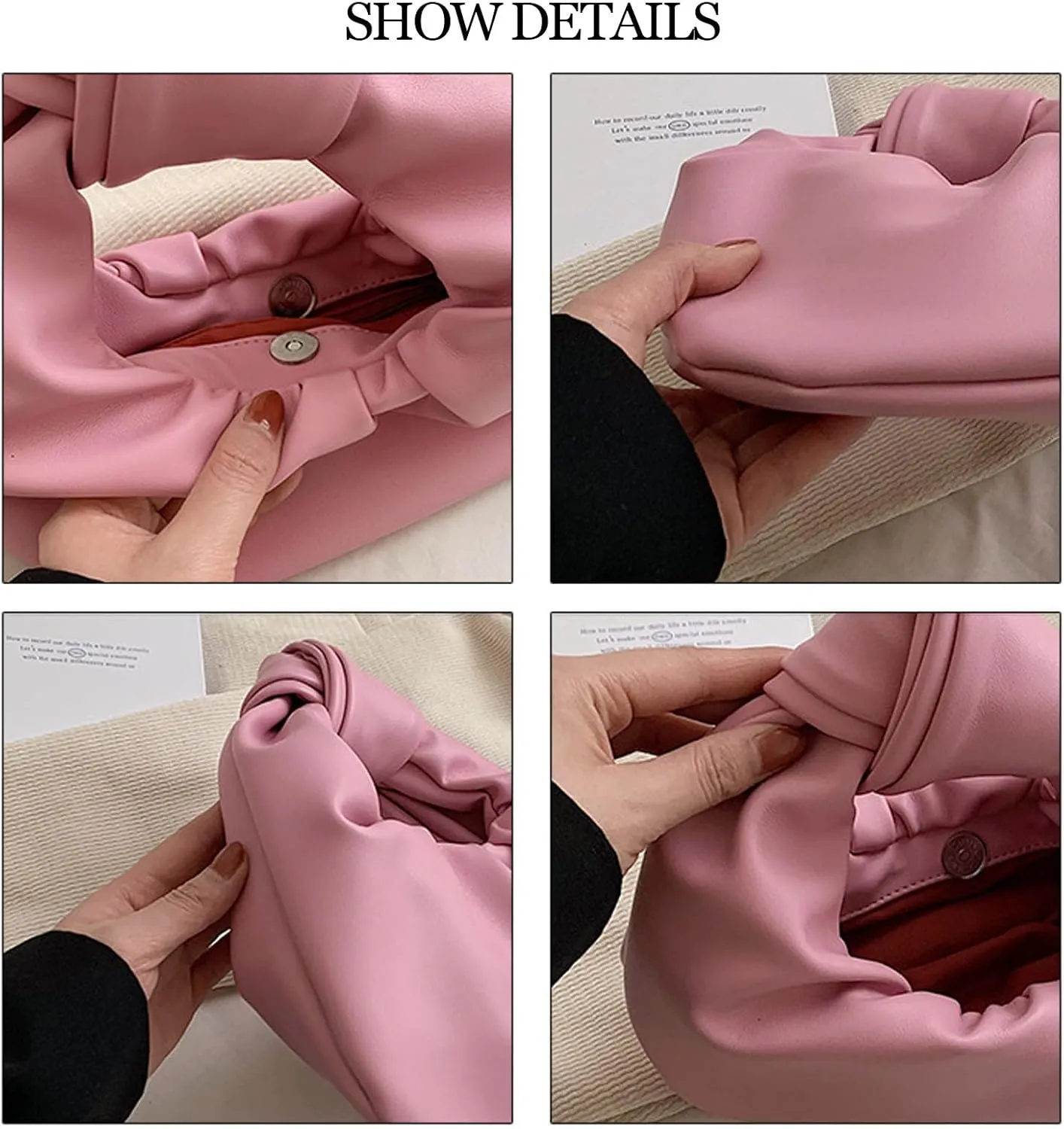 Women's Wrinkled Leather Cloud Shape Knotted Handbag Fashion Y2K Dumpling Underarm Hobo Clutch Purse for Party Shopping (Pink-B)