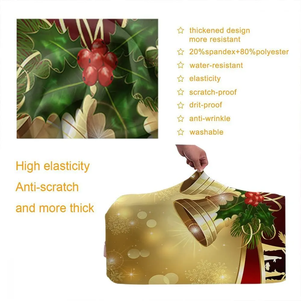 Wondertify Golden Christmas Bells Travel Suitcase Protector Holly Berry Shiny Snowflake Star Washable Elastic Luggage Cover With Concealed Zipper Fits 18-21 Inch Red Gold