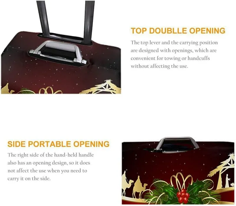 Wondertify Golden Christmas Bells Travel Suitcase Protector Holly Berry Shiny Snowflake Star Washable Elastic Luggage Cover With Concealed Zipper Fits 18-21 Inch Red Gold
