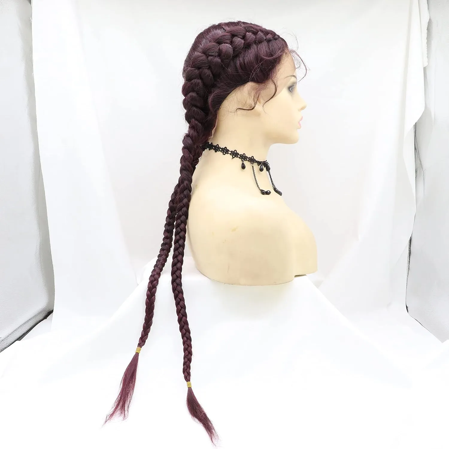 xiweiya Mixed Wine Red 100% Hand Braided Wig With Baby hairs 99J Burgundy Ombre Twist Braids 360 Swiss Lace Front Wig Cooper Red Cornrow Wig Super Long Double Braiding Wigs 36inch