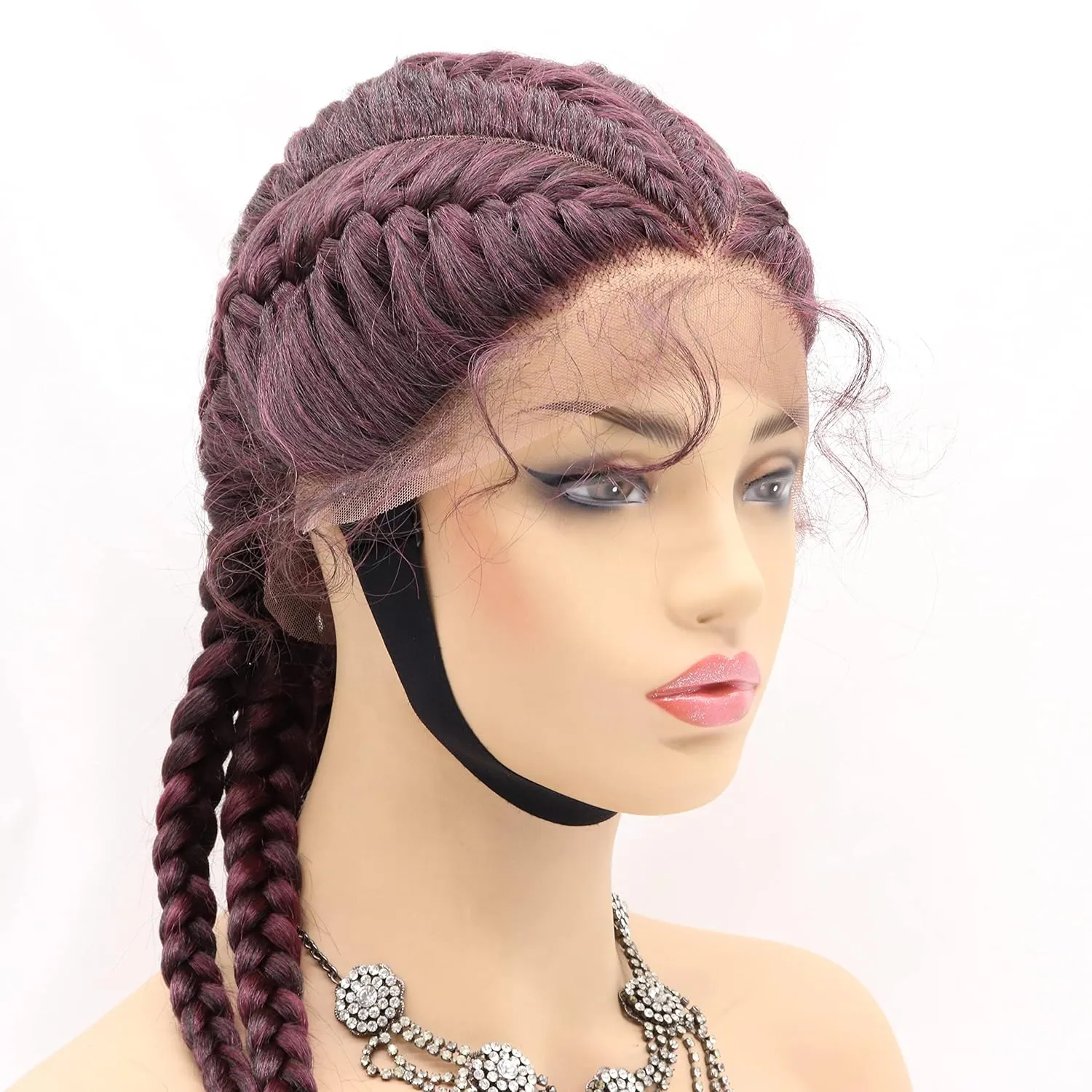 xiweiya Mixed Wine Red 100% Hand Braided Wig With Baby hairs 99J Burgundy Ombre Twist Braids 360 Swiss Lace Front Wig Cooper Red Cornrow Wig Super Long Double Braiding Wigs 36inch