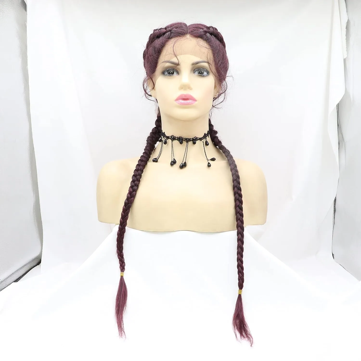 xiweiya Mixed Wine Red 100% Hand Braided Wig With Baby hairs 99J Burgundy Ombre Twist Braids 360 Swiss Lace Front Wig Cooper Red Cornrow Wig Super Long Double Braiding Wigs 36inch
