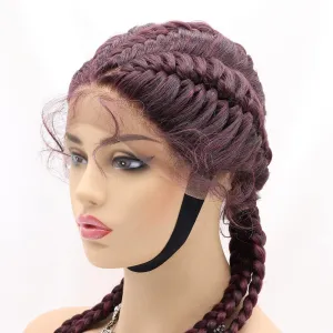 xiweiya Mixed Wine Red 100% Hand Braided Wig With Baby hairs 99J Burgundy Ombre Twist Braids 360 Swiss Lace Front Wig Cooper Red Cornrow Wig Super Long Double Braiding Wigs 36inch