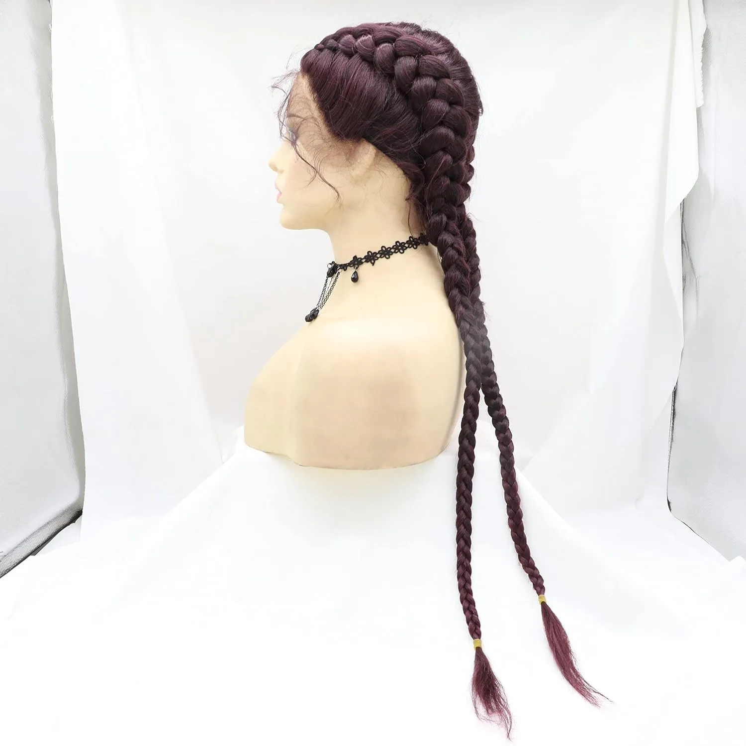 xiweiya Mixed Wine Red 100% Hand Braided Wig With Baby hairs 99J Burgundy Ombre Twist Braids 360 Swiss Lace Front Wig Cooper Red Cornrow Wig Super Long Double Braiding Wigs 36inch