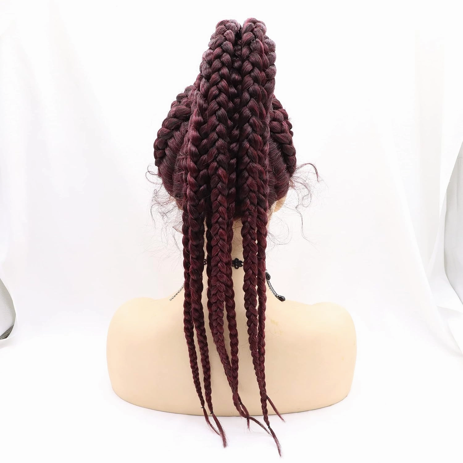 xiweiya Wine Red 8x Twist Braids with Baby Hairs 100% Hand Braided High Ponytail Burgundy Crochet Lace Afro Braid Wig 99J Red Dutch Braided Wig Plait Wig for women…