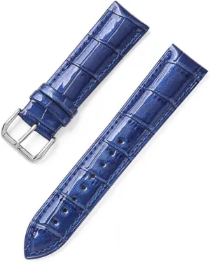 XLCZMYL Leather Bracelets 12mm 14mm 16mm 18mm 20mm 22mm Watch Strap Pin Buckle Shiny Leather Band Wrist Belt Tool,Blue,14mm
