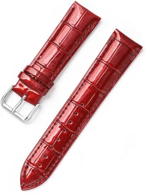 XLCZMYL Leather Bracelets 12mm 14mm 16mm 18mm 20mm 22mm Watch Strap Pin Buckle Shiny Leather Band Wrist Belt Tool,Dark Red,14mm