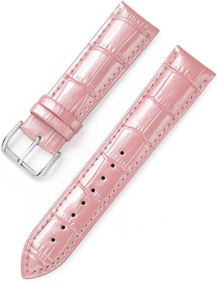 XLCZMYL Leather Bracelets 12mm 14mm 16mm 18mm 20mm 22mm Watch Strap Pin Buckle Shiny Leather Band Wrist Belt Tool,pink,16mm