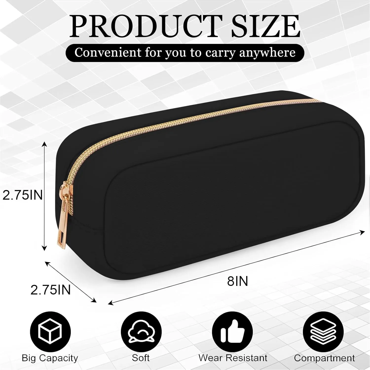 XSUIOY Makeup Bag Travel Bag Pouch for Purse, Cute Preppy Makeup Bag Cosmetic Zipper Pouch Purse Organizer Bag for Women, Waterproof Nylon Coin Pouch Sanitary Napkin Storage Bag for Work(Black-Small)
