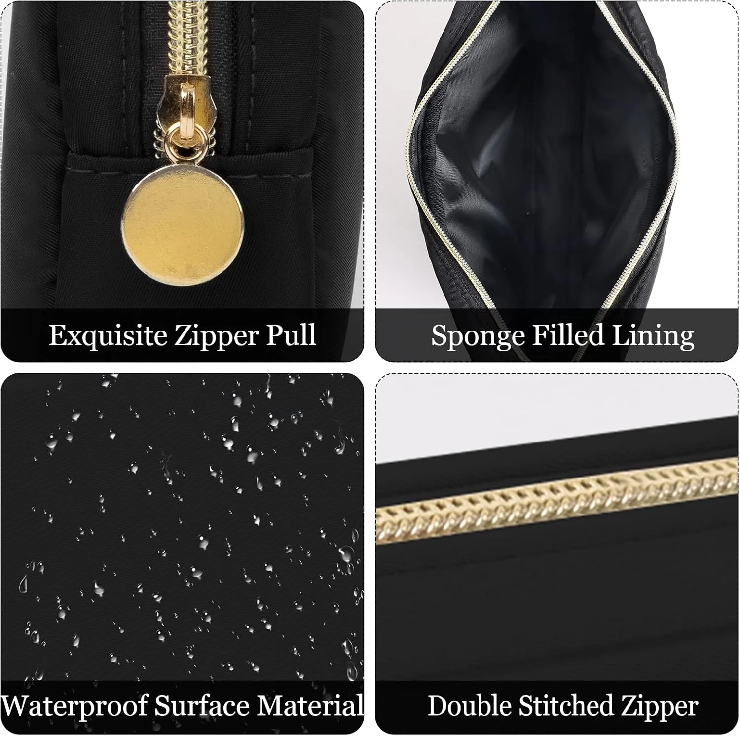 XSUIOY Makeup Bag Travel Bag Pouch for Purse, Cute Preppy Makeup Bag Cosmetic Zipper Pouch Purse Organizer Bag for Women, Waterproof Nylon Coin Pouch Sanitary Napkin Storage Bag for Work(Black-Small)