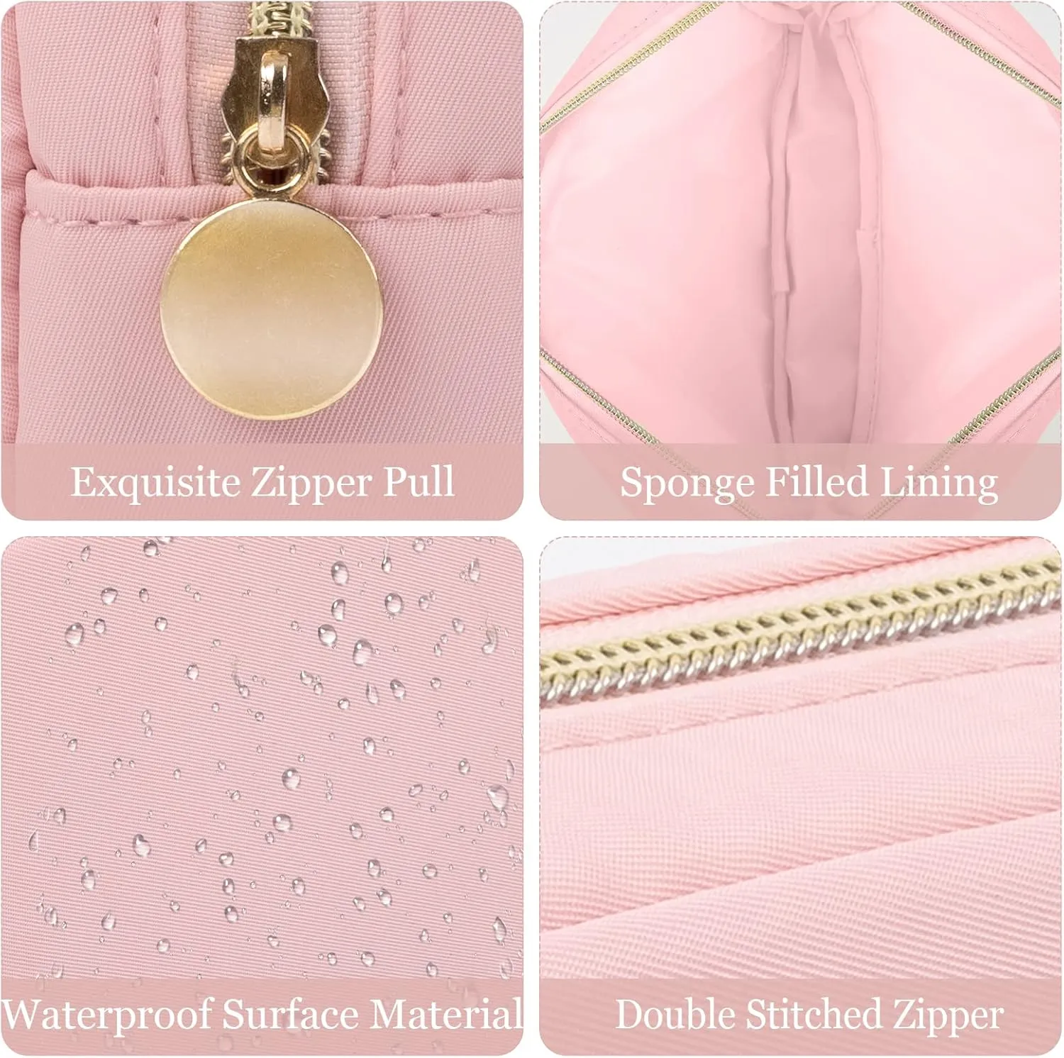 XSUIOY Makeup Bag Travel Bag Pouch for Purse, Cute Preppy Makeup Bag Cosmetic Zipper Pouch Purse Organizer Bag for Women, Waterproof Nylon Coin Pouch Sanitary Napkin Storage Bag for Work(Pink-Small)