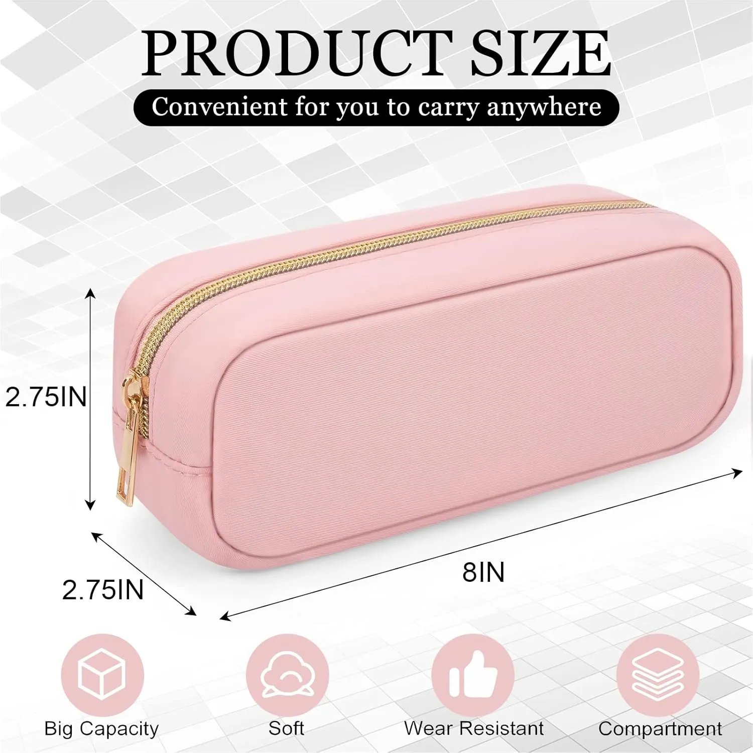XSUIOY Makeup Bag Travel Bag Pouch for Purse, Cute Preppy Makeup Bag Cosmetic Zipper Pouch Purse Organizer Bag for Women, Waterproof Nylon Coin Pouch Sanitary Napkin Storage Bag for Work(Pink-Small)