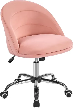Yaheetech Armless Velvet Cute Desk Office Chair Adjustable Comfy Soft Swivel Vanity Chair with Wheels for Home Office, Living Room Pink