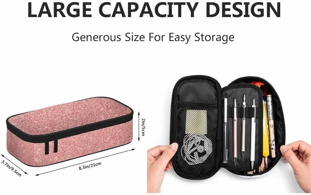 Yekiua Pink Glitter Pencil Holder Shiny Bling Big Capacity Pencil Case Multi-Purpose Makeup Pouch For Office College Adult Rose Gold