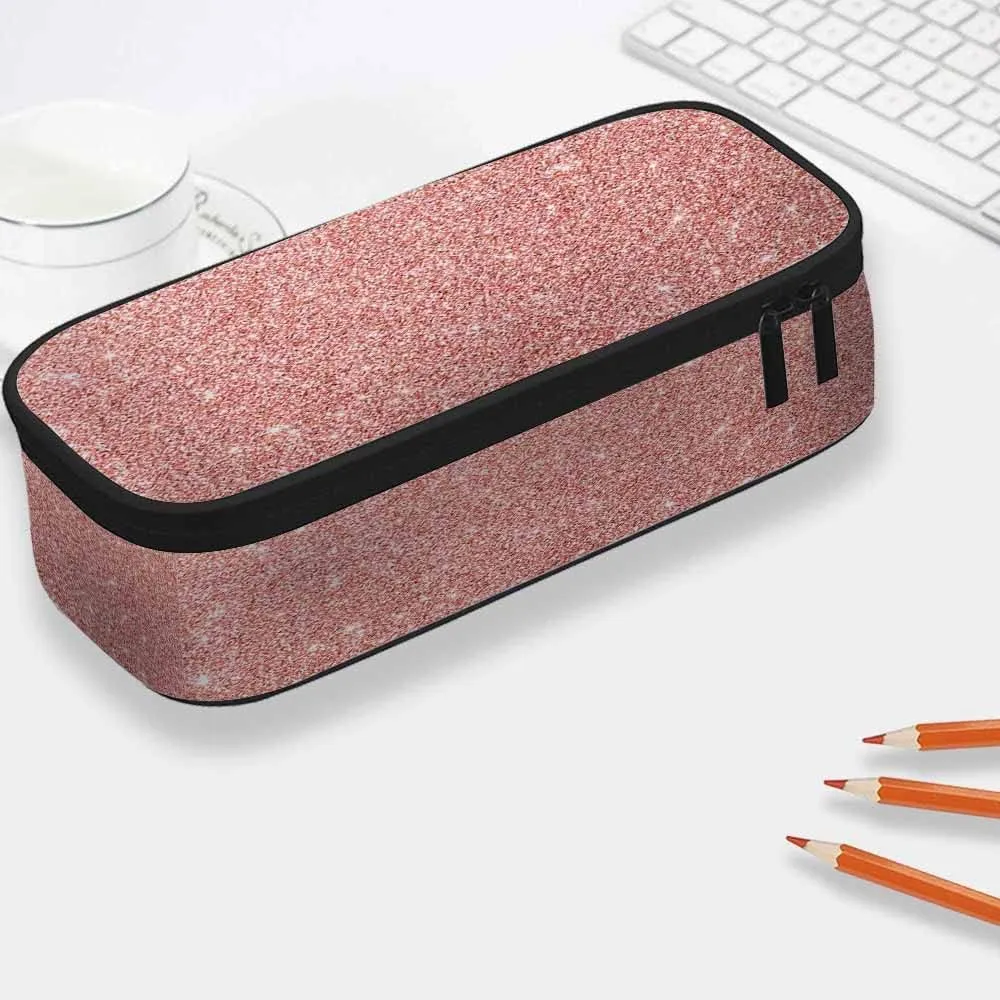 Yekiua Pink Glitter Pencil Holder Shiny Bling Big Capacity Pencil Case Multi-Purpose Makeup Pouch For Office College Adult Rose Gold
