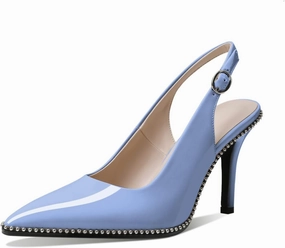 Zamikoo Women Slingback High Heels Beaded Pumps Pointed Toe Slip On 3.5 Inch Stilettos Ankle Strap Patent Leather Shoes US Size 5 -Size 13