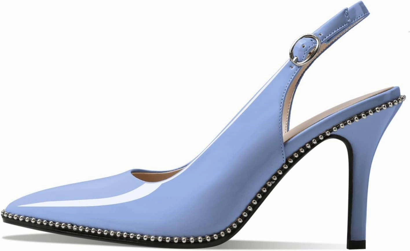 Zamikoo Women Slingback High Heels Beaded Pumps Pointed Toe Slip On 3.5 Inch Stilettos Ankle Strap Patent Leather Shoes US Size 5 -Size 13
