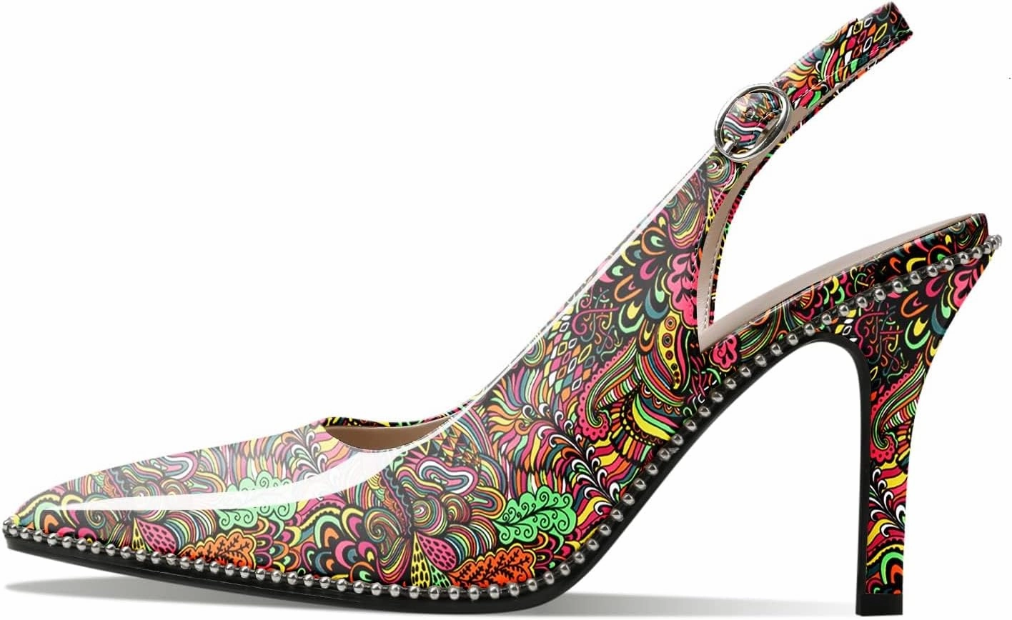 Zamikoo Women Slingback High Heels Beaded Pumps Pointed Toe Slip On 3.5 Inch Stilettos Ankle Strap Patent Leather Shoes US Size 5 -Size 13